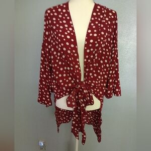Artsy Red Polka Dot Coverup Long Sleeve Top, Pin Up Girl Style